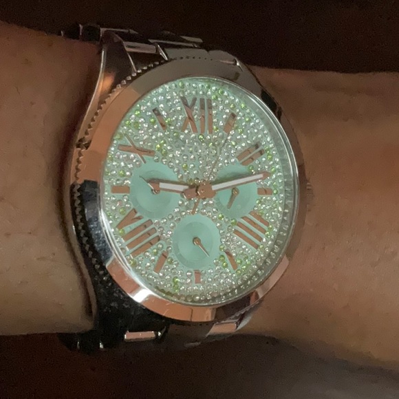 Silver Women’s Fossil Watch with Bling Tiffany Blue and Green Watch Face - Picture 7 of 8